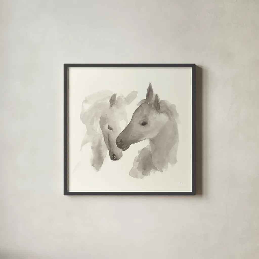 Nuzzling I by Chris Paschke. Shown in a sleek black glass frame for a contemporary gallery look. Available as an archival giclee rolled canvas, fine art paper, or poster print. SKU 62502a.
