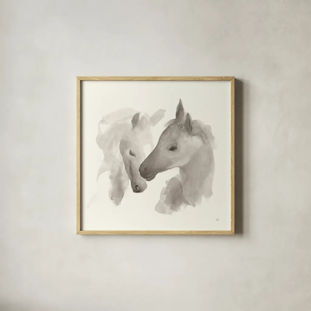 Nuzzling I by Chris Paschke. Shown in a natural wood glass frame for a timeless modern aesthetic. Available as an archival giclee rolled canvas, fine art paper, or poster print. SKU 62502a.