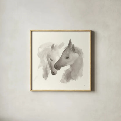 Nuzzling I by Chris Paschke. Shown in a natural wood glass frame for a timeless modern aesthetic. Available as an archival giclee rolled canvas, fine art paper, or poster print. SKU 62502a.