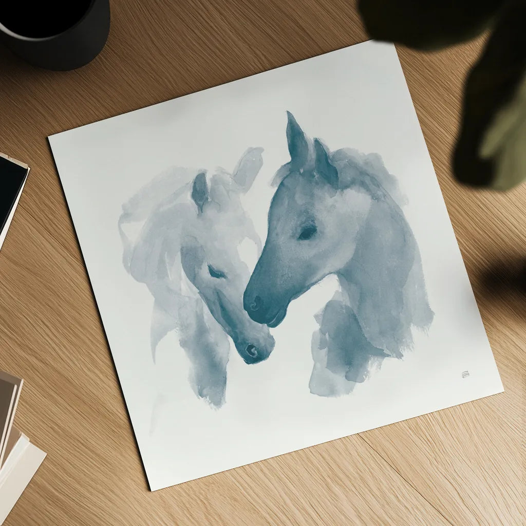 Nuzzling I Blue by Chris Paschke. Shown as a detailed flat fine art print, highlighting archival giclee quality. Available as an archival giclee rolled canvas, fine art paper, or poster print. SKU 63073a.