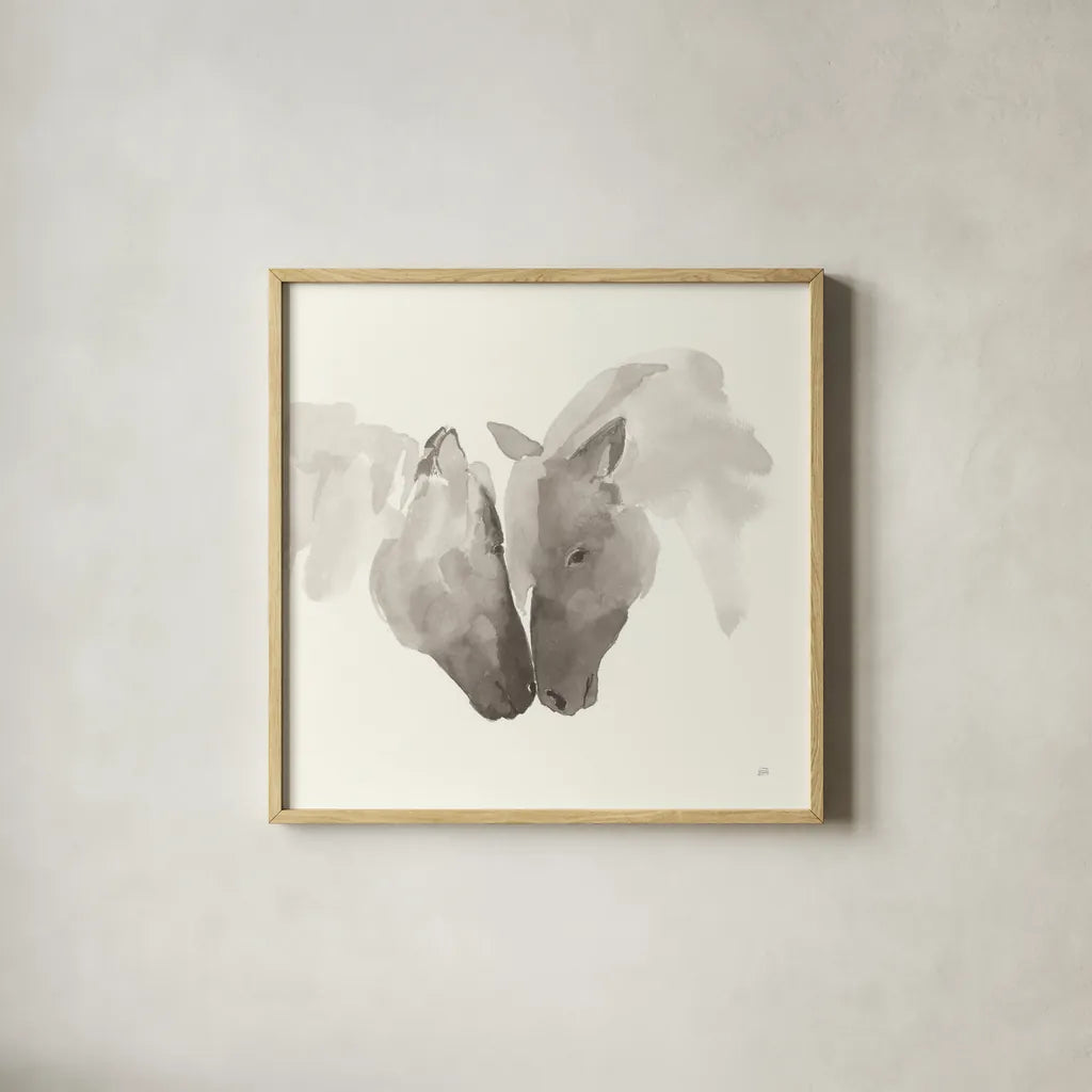 Nuzzling III by Chris Paschke. Shown in a natural wood glass frame for a timeless modern aesthetic. Available as an archival giclee rolled canvas, fine art paper, or poster print. SKU 62504a.
