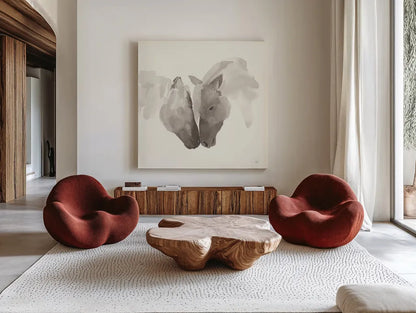 Nuzzling III by Chris Paschke. Shown as extra-large giant wall art in a modern living room. Available as an archival giclee rolled canvas, fine art paper, or poster print. SKU 62504a.