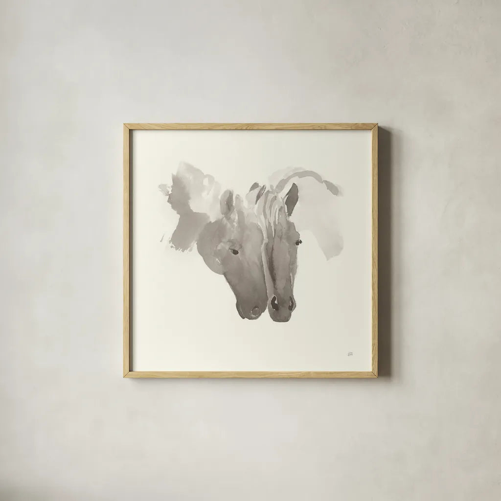 Nuzzling IV by Chris Paschke. Shown in a natural wood glass frame for a timeless modern aesthetic. Available as an archival giclee rolled canvas, fine art paper, or poster print. SKU 62505a.