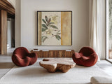 Ochre Rhododendron by Chris Paschke. Shown as extra-large giant wall art in a modern living room. Available as an archival giclee rolled canvas, fine art paper, or poster print. SKU 36602a.