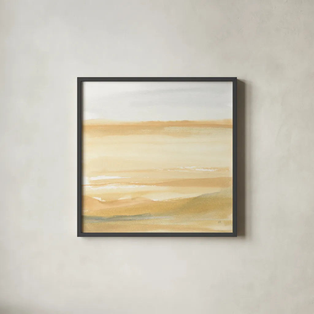 Ochre Sands II by Chris Paschke. Shown in a sleek black glass frame for a contemporary gallery look. Available as an archival giclee rolled canvas, fine art paper, or poster print. SKU 67665a.