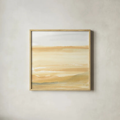 Ochre Sands II by Chris Paschke. Shown in a natural wood glass frame for a timeless modern aesthetic. Available as an archival giclee rolled canvas, fine art paper, or poster print. SKU 67665a.
