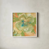 Olive Poppy I by Chris Paschke. Shown in a crisp white glass frame for a clean and minimalist style. Available as an archival giclee rolled canvas, fine art paper, or poster print. SKU 50259a.