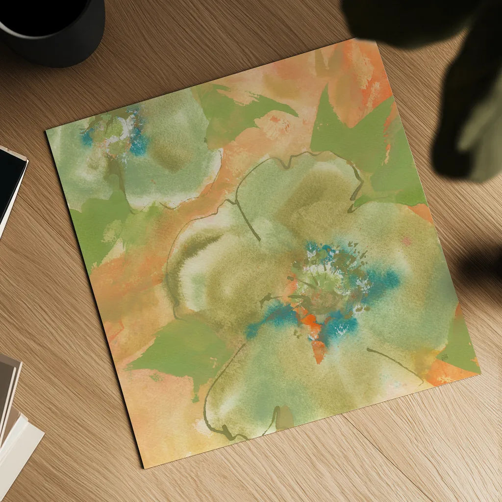 Olive Poppy II by Chris Paschke. Shown as a detailed flat fine art print, highlighting archival giclee quality. Available as an archival giclee rolled canvas, fine art paper, or poster print. SKU 50260a.