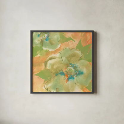 Olive Poppy II by Chris Paschke. Shown in a sleek black glass frame for a contemporary gallery look. Available as an archival giclee rolled canvas, fine art paper, or poster print. SKU 50260a.