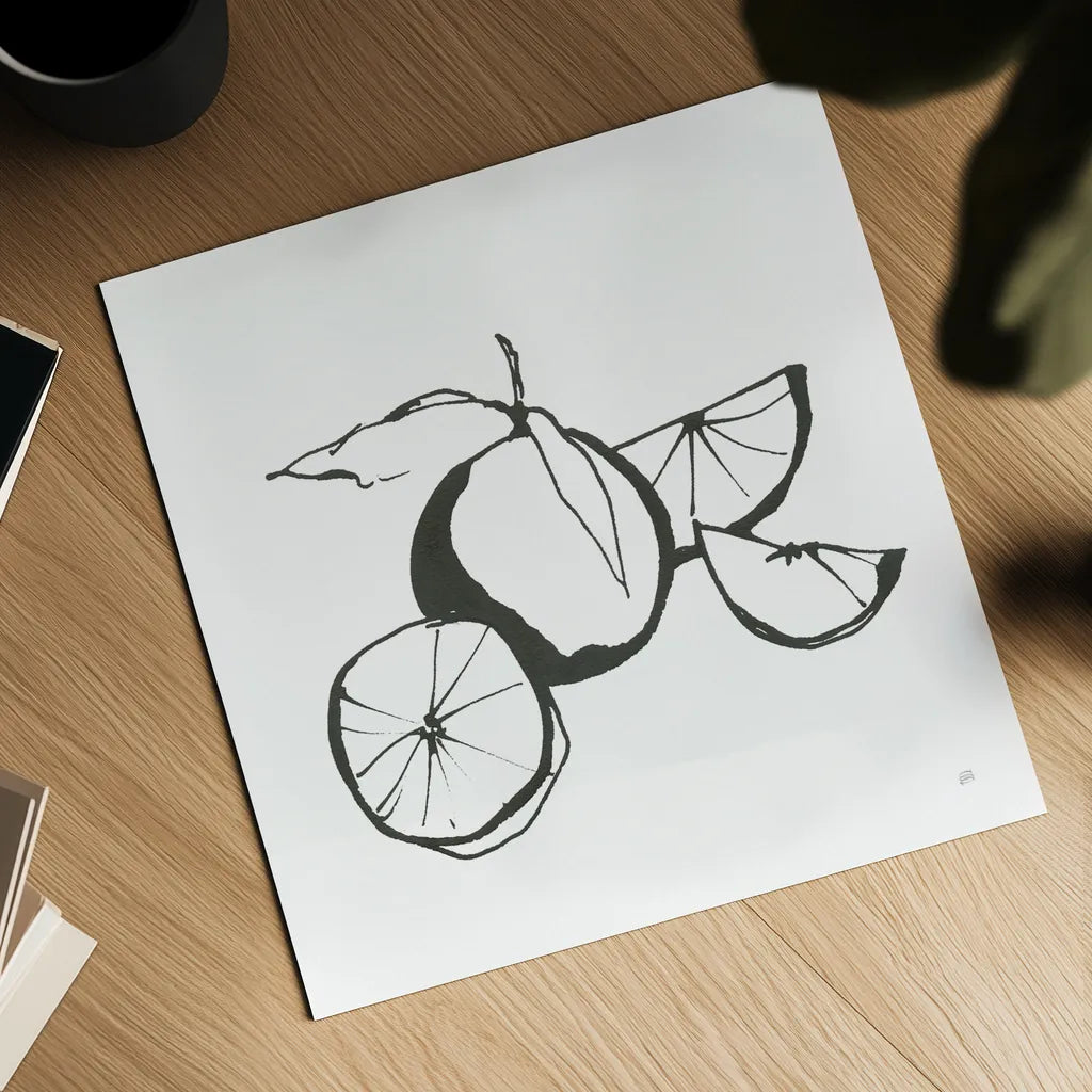 Oranges BW by Chris Paschke. Shown as a detailed flat fine art print, highlighting archival giclee quality. Available as an archival giclee rolled canvas, fine art paper, or poster print. SKU 64218a.