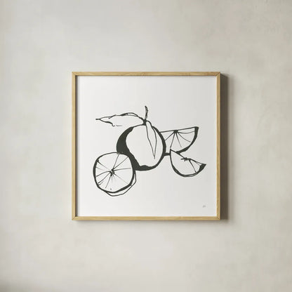 Oranges BW by Chris Paschke. Shown in a natural wood glass frame for a timeless modern aesthetic. Available as an archival giclee rolled canvas, fine art paper, or poster print. SKU 64218a.