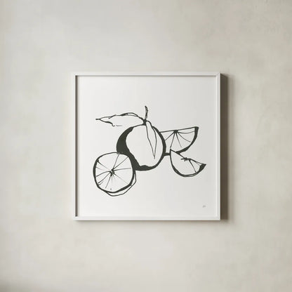 Oranges BW by Chris Paschke. Shown in a crisp white glass frame for a clean and minimalist style. Available as an archival giclee rolled canvas, fine art paper, or poster print. SKU 64218a.