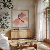 Organic I by Chris Paschke. Shown in a natural wood frame in a cozy modern living room. Available as an archival giclee rolled canvas, fine art paper, or poster print. SKU 82441a.