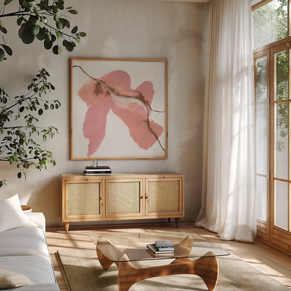 Organic IV by Chris Paschke. Shown in a natural wood frame in a cozy modern living room. Available as an archival giclee rolled canvas, fine art paper, or poster print. SKU 82444a.