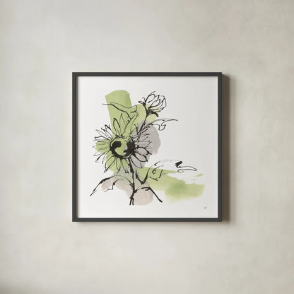 Organic Sunflower II by Chris Paschke. Shown in a sleek black glass frame for a contemporary gallery look. Available as an archival giclee rolled canvas, fine art paper, or poster print. SKU 85774a.