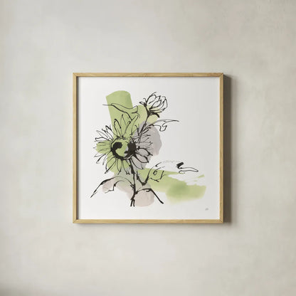 Organic Sunflower II by Chris Paschke. Shown in a natural wood glass frame for a timeless modern aesthetic. Available as an archival giclee rolled canvas, fine art paper, or poster print. SKU 85774a.