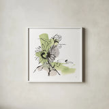 Organic Sunflower II by Chris Paschke. Shown in a crisp white glass frame for a clean and minimalist style. Available as an archival giclee rolled canvas, fine art paper, or poster print. SKU 85774a.