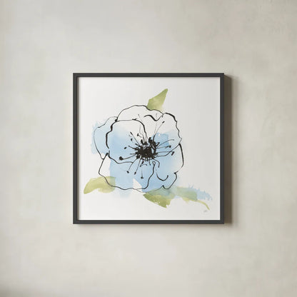 Oriental Blue II by Chris Paschke. Shown in a sleek black glass frame for a contemporary gallery look. Available as an archival giclee rolled canvas, fine art paper, or poster print. SKU 88095a.