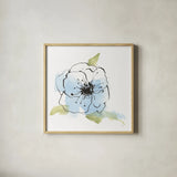 Oriental Blue II by Chris Paschke. Shown in a natural wood glass frame for a timeless modern aesthetic. Available as an archival giclee rolled canvas, fine art paper, or poster print. SKU 88095a.