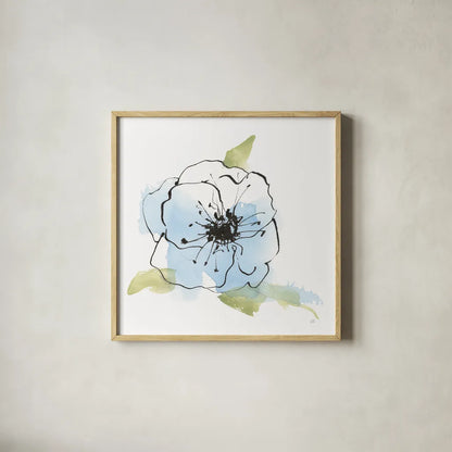 Oriental Blue II by Chris Paschke. Shown in a natural wood glass frame for a timeless modern aesthetic. Available as an archival giclee rolled canvas, fine art paper, or poster print. SKU 88095a.