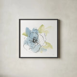 Oriental Blue III by Chris Paschke. Shown in a sleek black glass frame for a contemporary gallery look. Available as an archival giclee rolled canvas, fine art paper, or poster print. SKU 88096a.