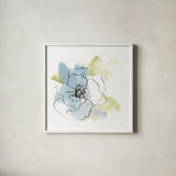 Oriental Blue III by Chris Paschke. Shown in a crisp white glass frame for a clean and minimalist style. Available as an archival giclee rolled canvas, fine art paper, or poster print. SKU 88096a.