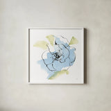 Oriental Blue IV by Chris Paschke. Shown in a crisp white glass frame for a clean and minimalist style. Available as an archival giclee rolled canvas, fine art paper, or poster print. SKU 88097a.