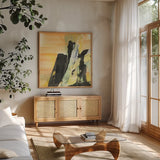 Outcroppings I by Chris Paschke. Shown in a natural wood frame in a cozy modern living room. Available as an archival giclee rolled canvas, fine art paper, or poster print. SKU 44555a.