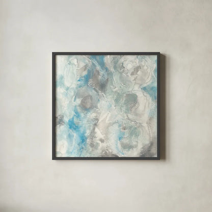 Pale Blue Circles I by Chris Paschke. Shown in a sleek black glass frame for a contemporary gallery look. Available as an archival giclee rolled canvas, fine art paper, or poster print. SKU 35255a.