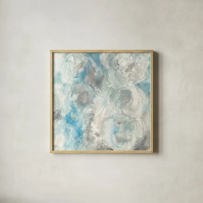 Pale Blue Circles I by Chris Paschke. Shown in a natural wood glass frame for a timeless modern aesthetic. Available as an archival giclee rolled canvas, fine art paper, or poster print. SKU 35255a.