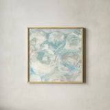 Pale Blue Circles III by Chris Paschke. Shown in a natural wood glass frame for a timeless modern aesthetic. Available as an archival giclee rolled canvas, fine art paper, or poster print. SKU 35257a.