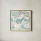 Pale Blue Circles IV by Chris Paschke. Shown in a natural wood glass frame for a timeless modern aesthetic. Available as an archival giclee rolled canvas, fine art paper, or poster print. SKU 35258a.
