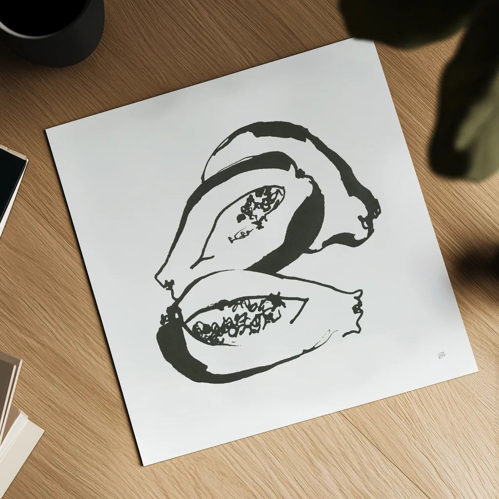 Papaya BW by Chris Paschke. Shown as a detailed flat fine art print, highlighting archival giclee quality. Available as an archival giclee rolled canvas, fine art paper, or poster print. SKU 64219a.