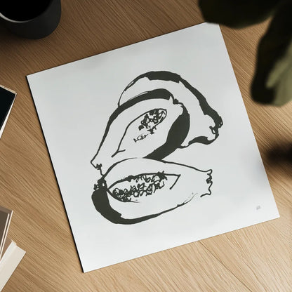 Papaya BW by Chris Paschke. Shown as a detailed flat fine art print, highlighting archival giclee quality. Available as an archival giclee rolled canvas, fine art paper, or poster print. SKU 64219a.