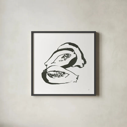 Papaya BW by Chris Paschke. Shown in a sleek black glass frame for a contemporary gallery look. Available as an archival giclee rolled canvas, fine art paper, or poster print. SKU 64219a.