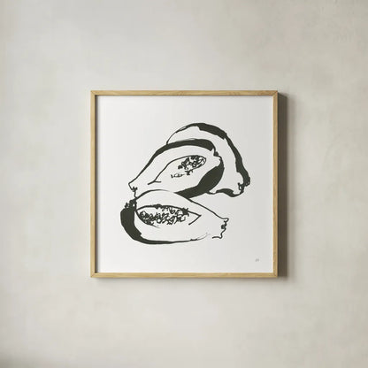 Papaya BW by Chris Paschke. Shown in a natural wood glass frame for a timeless modern aesthetic. Available as an archival giclee rolled canvas, fine art paper, or poster print. SKU 64219a.