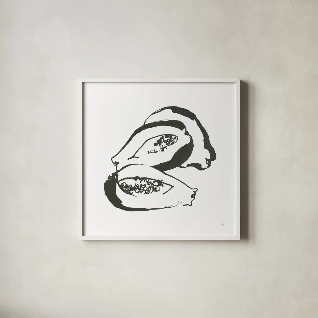 Papaya BW by Chris Paschke. Shown in a crisp white glass frame for a clean and minimalist style. Available as an archival giclee rolled canvas, fine art paper, or poster print. SKU 64219a.