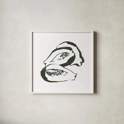 Papaya BW by Chris Paschke. Shown in a crisp white glass frame for a clean and minimalist style. Available as an archival giclee rolled canvas, fine art paper, or poster print. SKU 64219a.