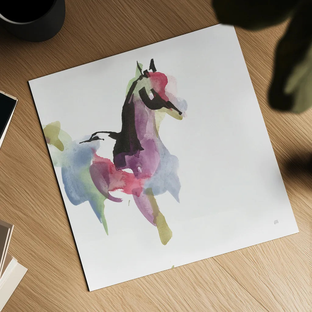 Party Horse I by Chris Paschke. Shown as a detailed flat fine art print, highlighting archival giclee quality. Available as an archival giclee rolled canvas, fine art paper, or poster print. SKU 98233a.