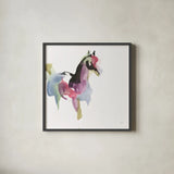 Party Horse I by Chris Paschke. Shown in a sleek black glass frame for a contemporary gallery look. Available as an archival giclee rolled canvas, fine art paper, or poster print. SKU 98233a.