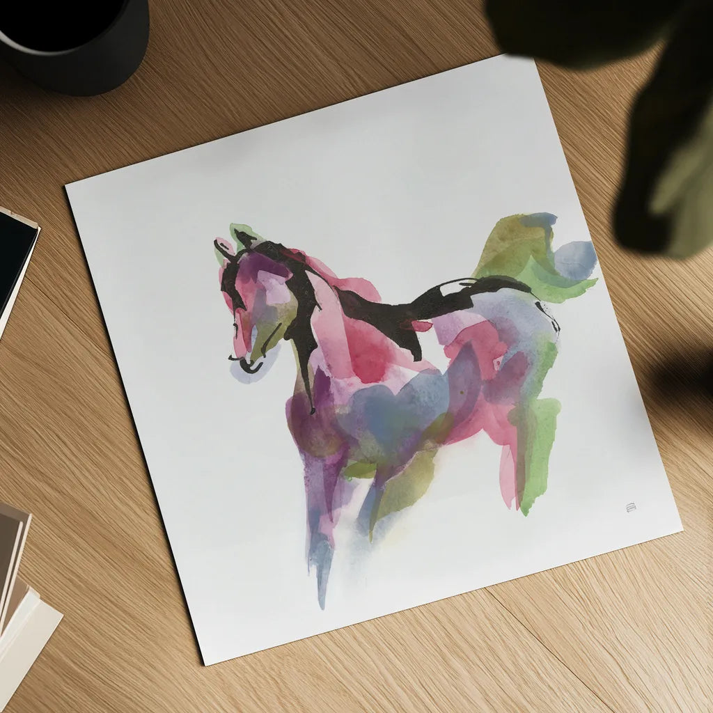 Party Horse II by Chris Paschke. Shown as a detailed flat fine art print, highlighting archival giclee quality. Available as an archival giclee rolled canvas, fine art paper, or poster print. SKU 98234a.