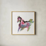 Party Horse II by Chris Paschke. Shown in a natural wood glass frame for a timeless modern aesthetic. Available as an archival giclee rolled canvas, fine art paper, or poster print. SKU 98234a.