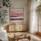 Patch of Indigo I by Chris Paschke. Shown in a natural wood frame in a cozy modern living room. Available as an archival giclee rolled canvas, fine art paper, or poster print. SKU 31478a.