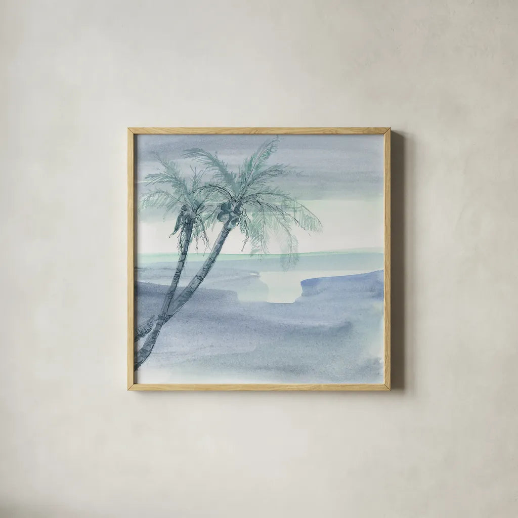 Peaceful Dusk I by Chris Paschke. Shown in a natural wood glass frame for a timeless modern aesthetic. Available as an archival giclee rolled canvas, fine art paper, or poster print. SKU 23895a.
