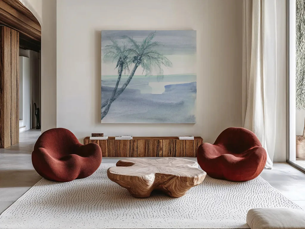 Peaceful Dusk I by Chris Paschke. Shown as extra-large giant wall art in a modern living room. Available as an archival giclee rolled canvas, fine art paper, or poster print. SKU 23895a.