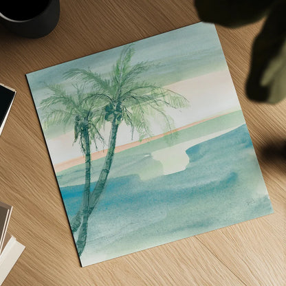 Peaceful Dusk I Tropical by Chris Paschke. Shown as a detailed flat fine art print, highlighting archival giclee quality. Available as an archival giclee rolled canvas, fine art paper, or poster print. SKU 27019a.