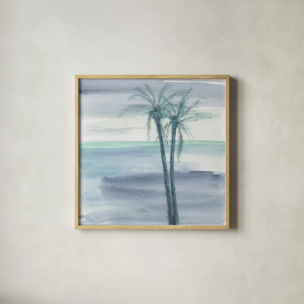 Peaceful Dusk II by Chris Paschke. Shown in a natural wood glass frame for a timeless modern aesthetic. Available as an archival giclee rolled canvas, fine art paper, or poster print. SKU 23896a.