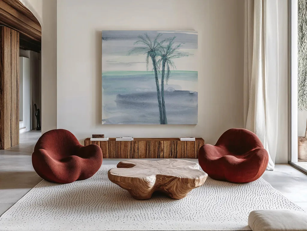 Peaceful Dusk II by Chris Paschke. Shown as extra-large giant wall art in a modern living room. Available as an archival giclee rolled canvas, fine art paper, or poster print. SKU 23896a.
