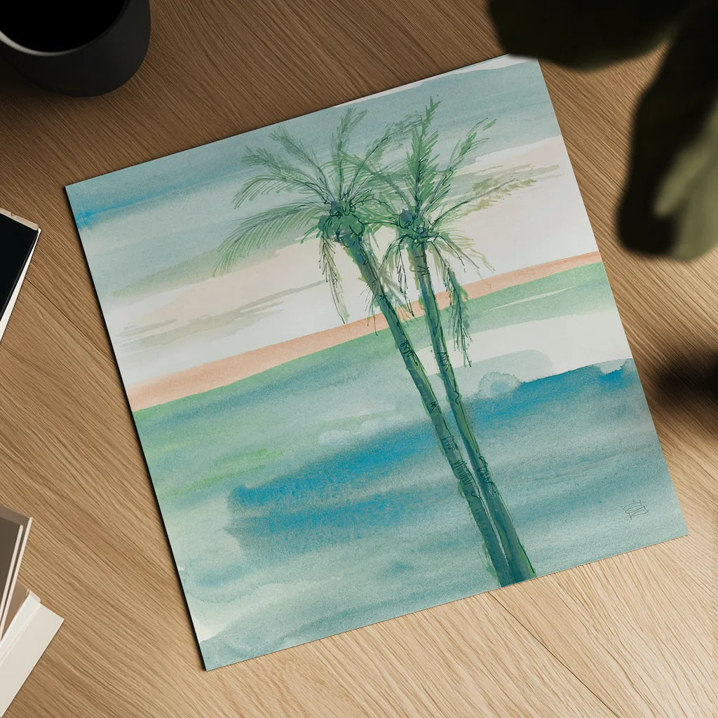 Peaceful Dusk II Tropical by Chris Paschke. Shown as a detailed flat fine art print, highlighting archival giclee quality. Available as an archival giclee rolled canvas, fine art paper, or poster print. SKU 27020a.