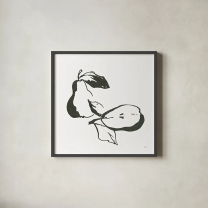 Pears BW by Chris Paschke. Shown in a sleek black glass frame for a contemporary gallery look. Available as an archival giclee rolled canvas, fine art paper, or poster print. SKU 64220a.